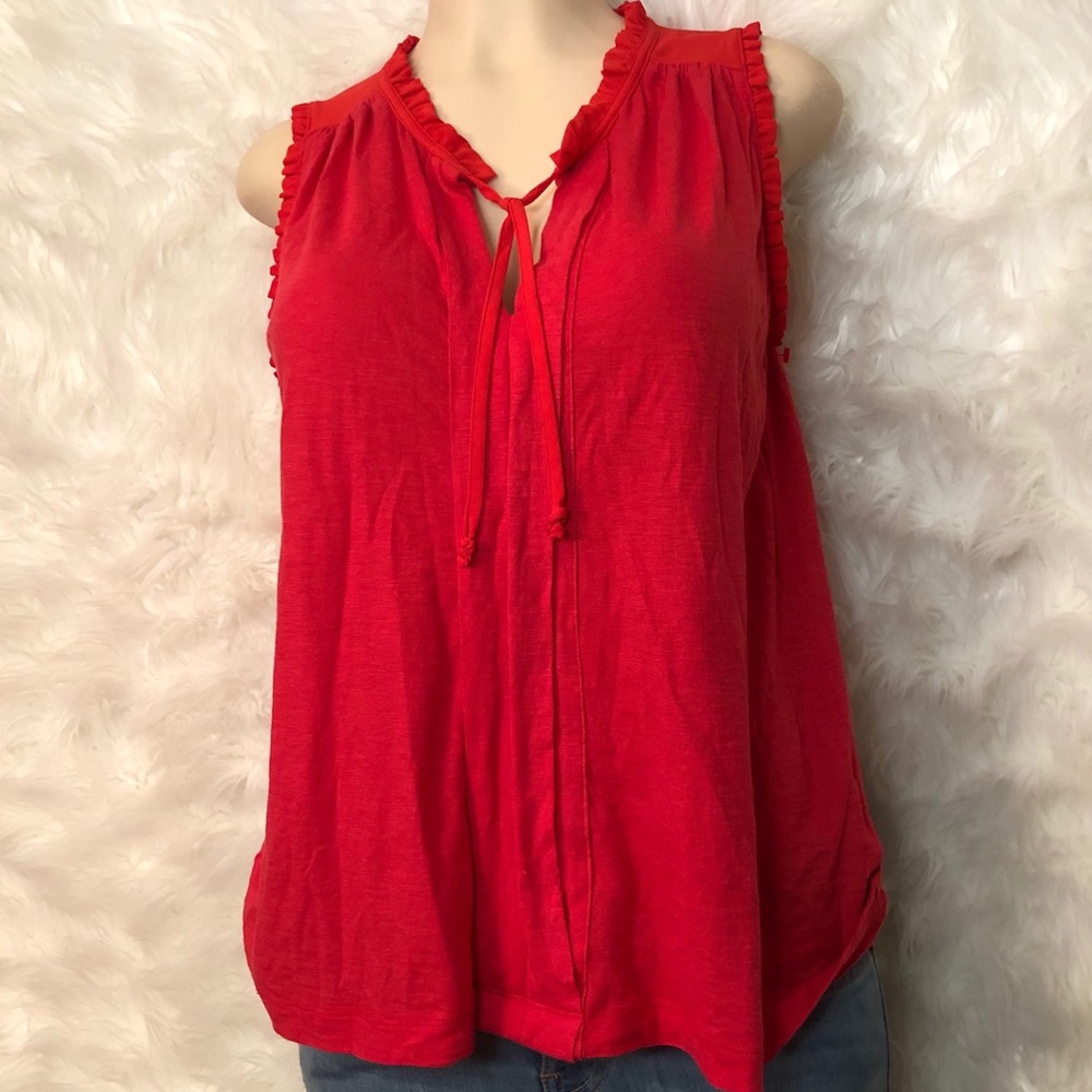 EUC Meadow Rue:Solid Red Ruffle Sleeveless blouse